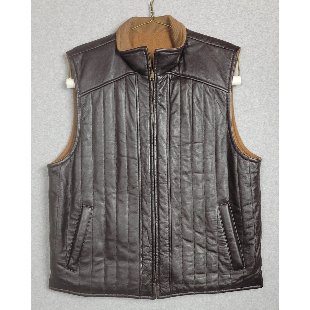 Missani Le Collezioni Reversible Leather Wool Cashmere Vest Brown XL Quilted